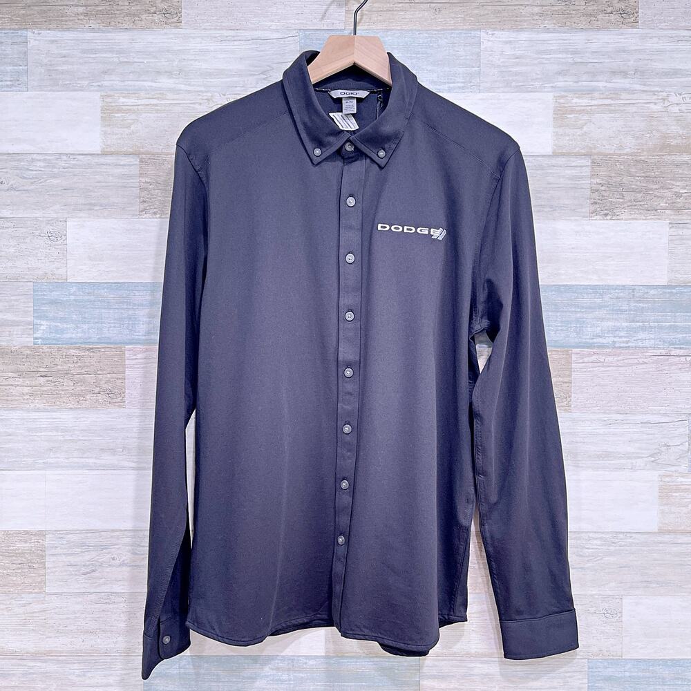 Dodge Jersey Knit Button Down Shirt Black Long Sleeve OGIO Stretch Mens Medium